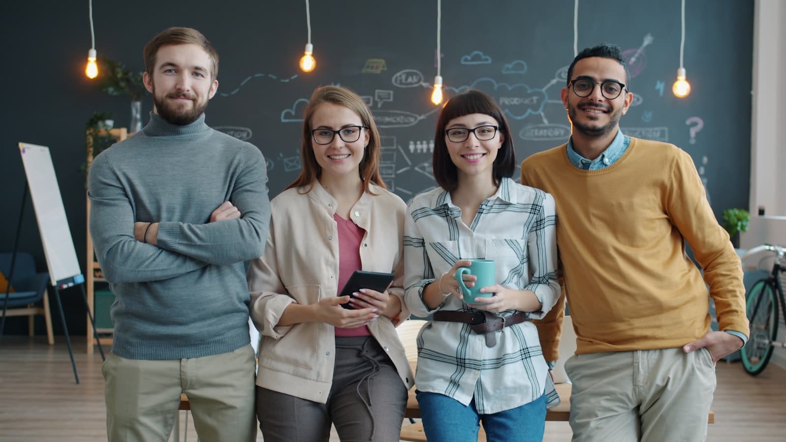 Team collaborating on modern office floor
